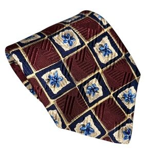 Robert Talbott Mens Tie Silk Burgundy Blue Geometric Floral Italy 60x3.75” USA
